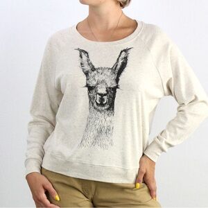 SUPERMAGGIE Llama Cropped Fleece Sweatshirt Oatmeal